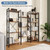 Triple Column 4 Tier Bookshelf, Wide Industrial Bookcase, Brown