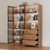 78.7" H Tall Bookcase Storage Cabinet with LED Lights and Drawers, 5 Tier Wood Storage Shelves with Glass Doors, Expandable Bookshelf Display Cabinet for Living Room, Home Office (A+B)