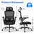6PC, Ergonomic Office Chair, Home Computer Chair with 3D Adjustable Headrest and 4D Flip-Up Armrests, Adjustable Lumbar Support, Suitable for Office and Study, Black