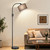 Dimmable Black Floor Lamp, 1200 Lumens LED Edison Bulb Included, Arc Gold Floor Lamps for Living Room Modern Standing Lamp with Khaki Shade