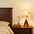 Dried Flowers Tripod Table Lamp 14.17in, 9W LED 3-Color Cute Bedside Lamp with Flowers Linen Lampshade for Nursery, Bedroom, Kid Room, Living Room, Light Brown Wooden Base