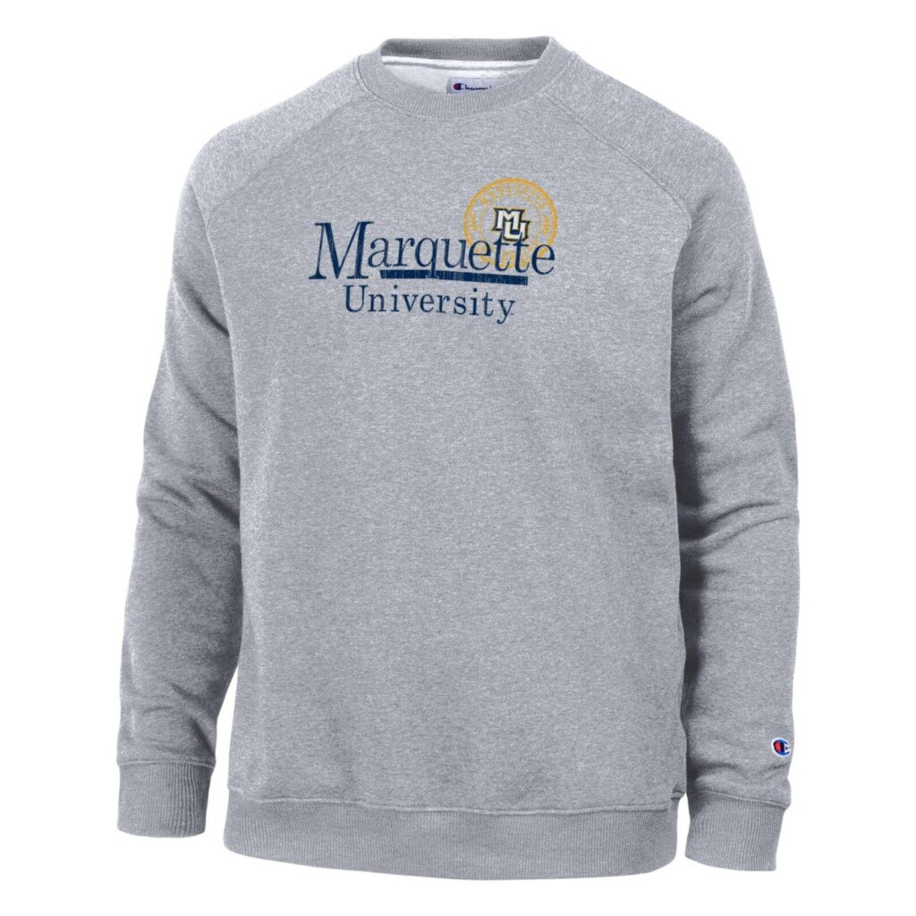 Champion Marquetteカレッジプリント クルーネック スウェットシャツ Champion Triumph Raglan Crew Heritage Grey - MARQUETTE UNIVERSITY