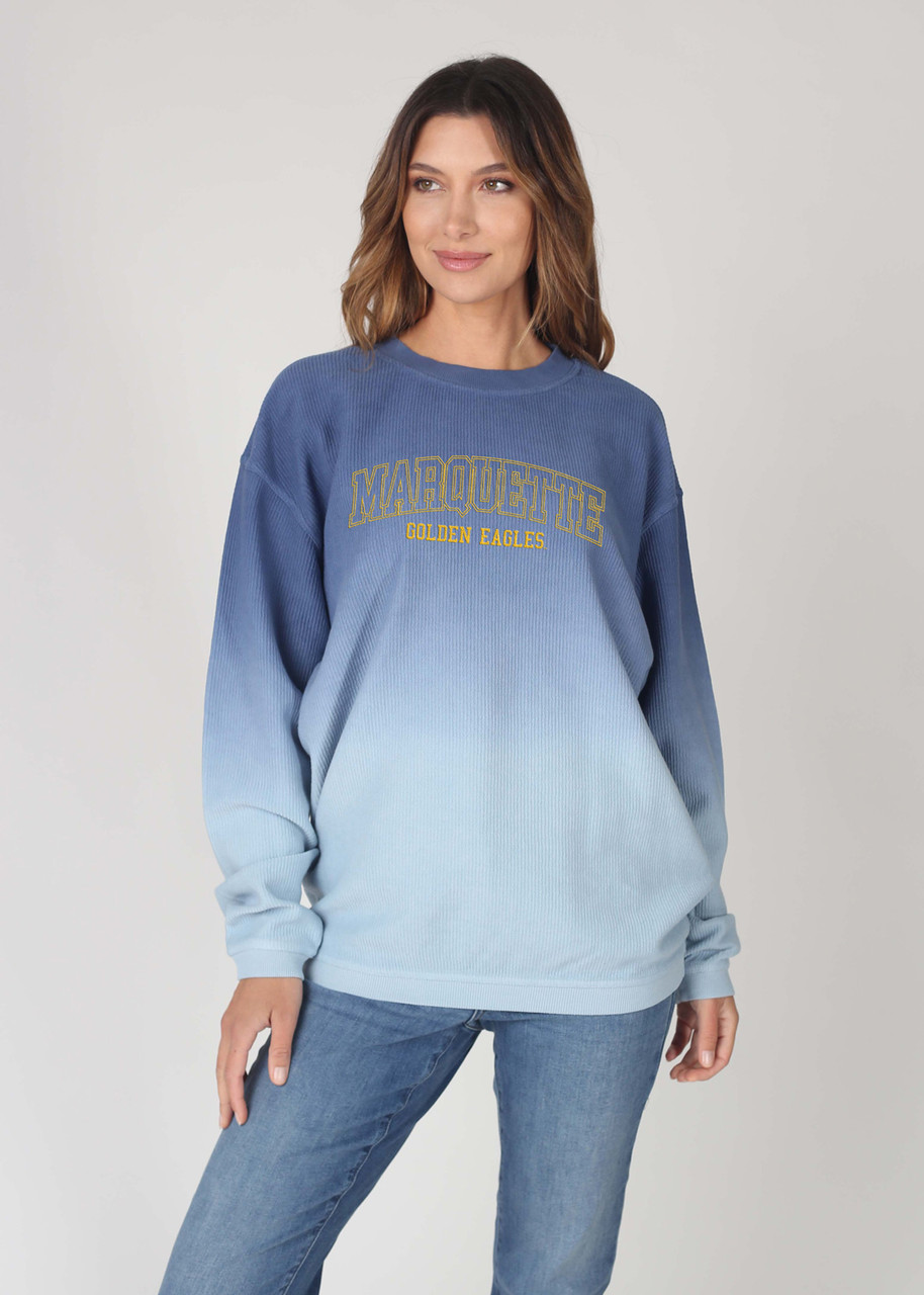 Chicka-d Women's Corded Dip Dye Crew Sweatshirt - Artic Blue