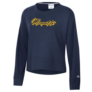 Champion Women's Soft Touch Script Crew Navy Champion Women's Soft Touch Script Crew Navy