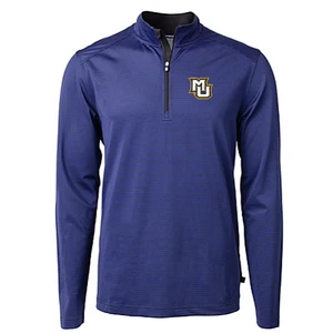 Virtue Eco Pique Micro Stripe Recycled Mens Quarter Zip - Tour Blue/Black