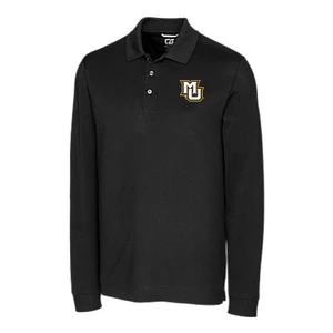 Advantage Eco Tri-Blend Pique Mens Long Sleeve Polo - Black