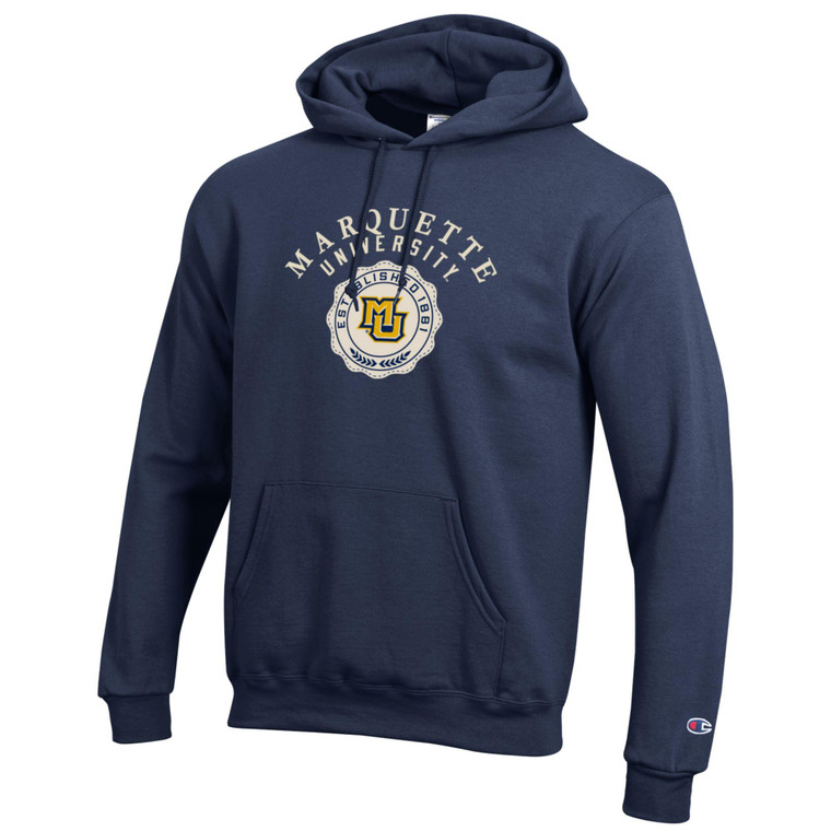 Champion Embroidered Marq/Univ/Seal Hooded Sweatshirt - Navy
