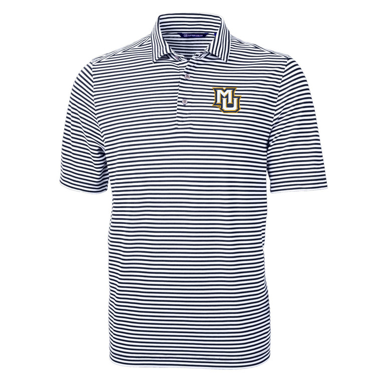 Virtue Eco Pique Stripe Recycled Mens Big & Tall Polo Navy