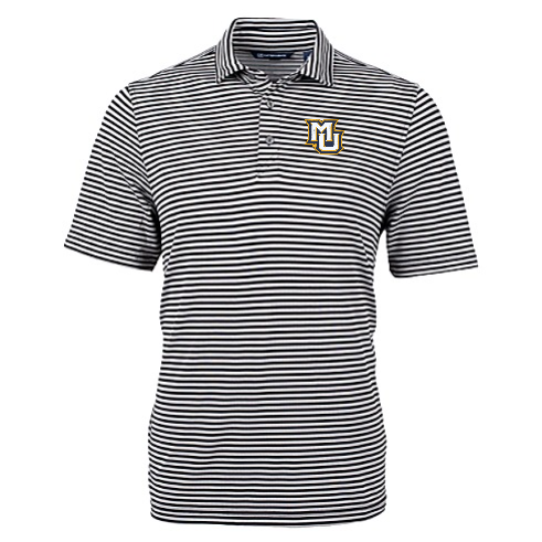 Virtue Eco Pique Stripe Recycled Mens Polo - Black