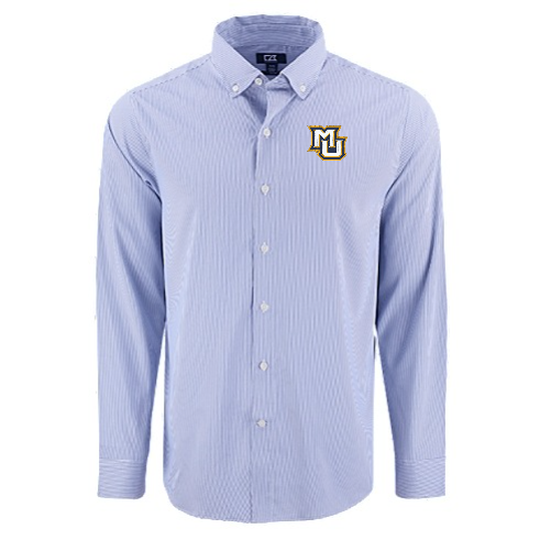 Skyline Eco Pinstripe Mens Long Sleeve Dress Shirt - Tour Blue/White
