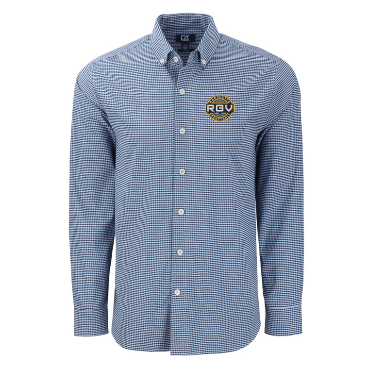 RGV Cutter & Buck Men's Skyline Epic Confidence Recycled Gingham Long Sleeve Dress Shirt - Pale Blue/Navy Blue