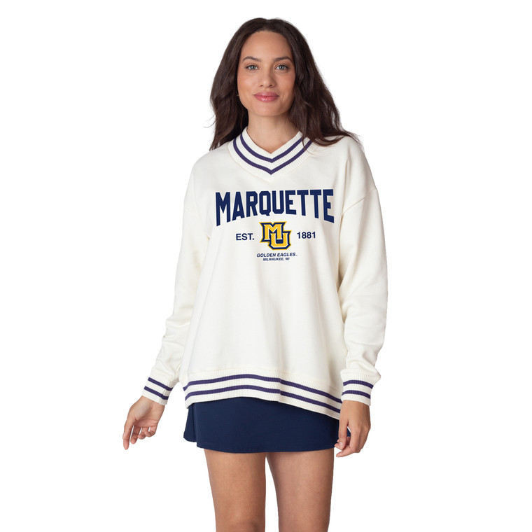 Chicka-d Women's Letterman V-Neck Crew Cream