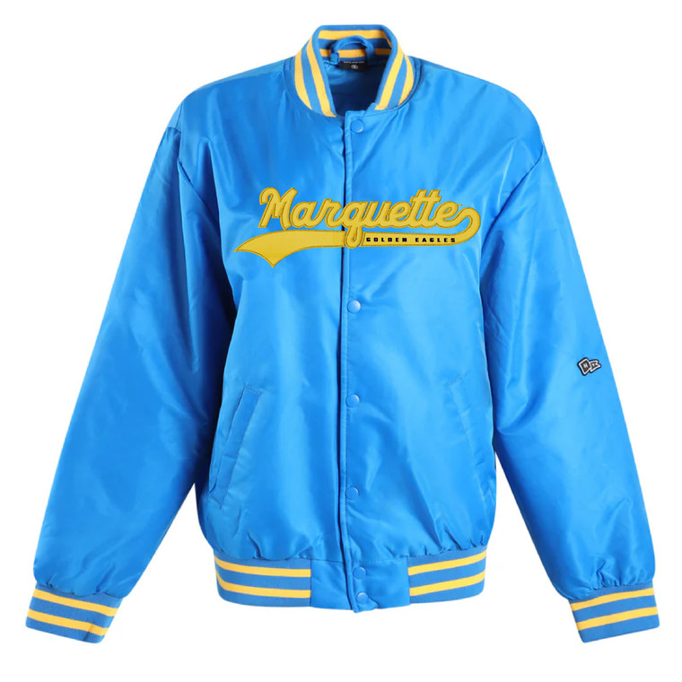 Hype & Vice Retro Satin Varsity Jacket Blue