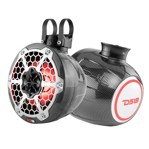 DS18 HYDRO 6.5" Compact Wakeboard Pod Tower Speaker w/RGB LED Lights - 375W - Black Carbon Fiber - CF-PS6