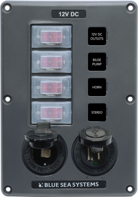 Blue Sea 4366 Water Resistant USB Accessory Panel - Circuit Breaker, 12V  Socket, Dual USB Charger, Mini Voltmeter [4366]