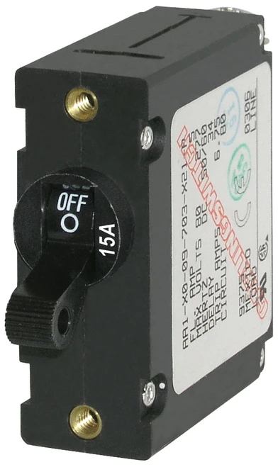 Blue Sea Circuit Breaker Aa1toggle 15a  With Black Toggle - 7208-BSS