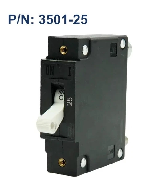 EGIS C Series White Toggle Panel Mount Circuit Breaker Single Pole AC/DC 25 Amp - 3501-025