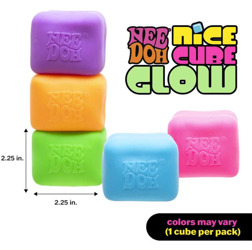 NeeDoh Nice Cube Squeeze Glows in Dark Squishy Toy 2.25" Asst colors 08020