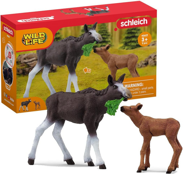 Wild Life Moose Family with Mother and Baby Moose Schleich 54058