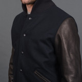 Dehen Leather & Wool Varsity Jacket - Navy/Black