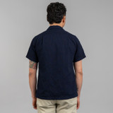 Pure Blue Japan S/S Open Collar Jacquard Paisley Shirt - Indigo