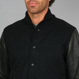 Dehen Leather & Wool Varsity Jacket - Black