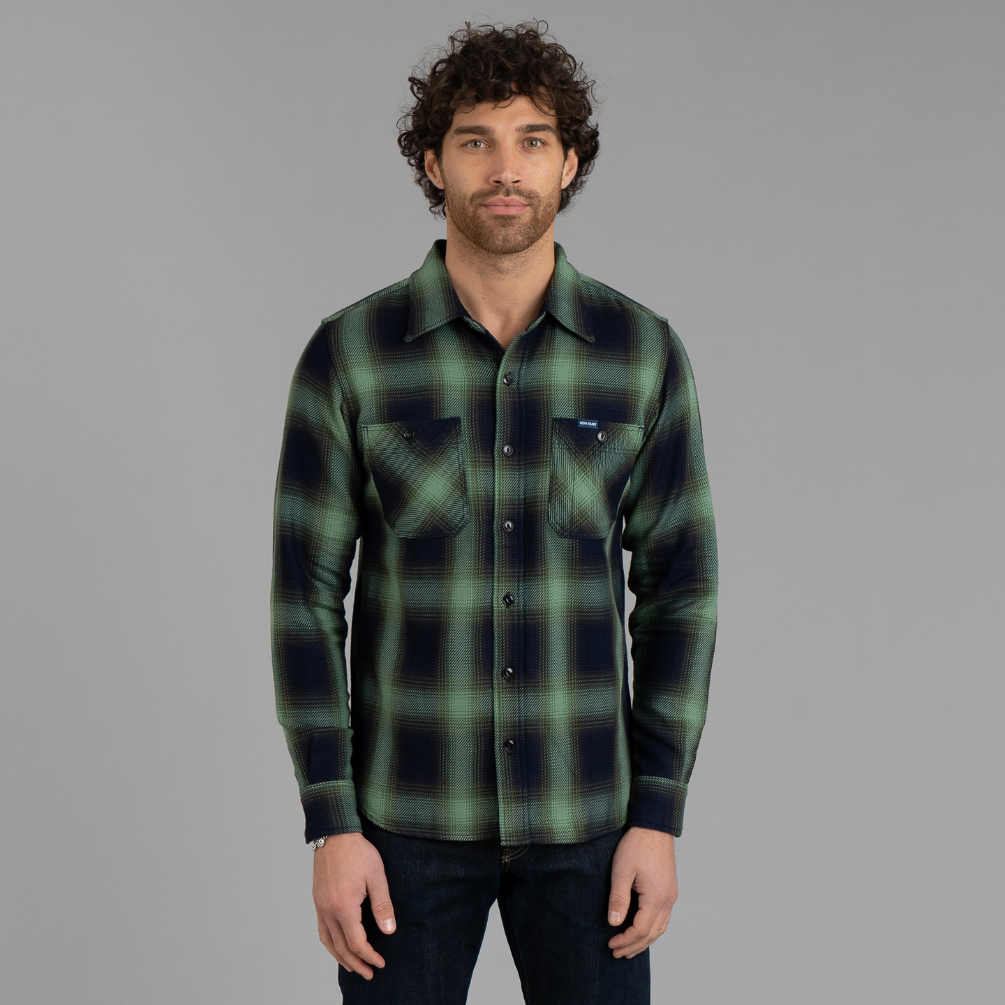 SD OMBRE CHECK WOOL SHIRT Green  L