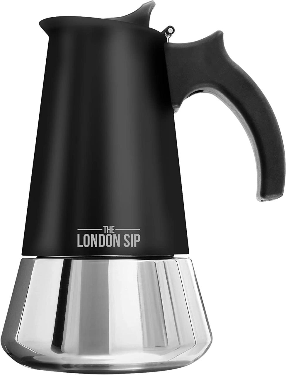 London Sip Espresso Maker, 10 Cups, Stainless Steel, Matte Black