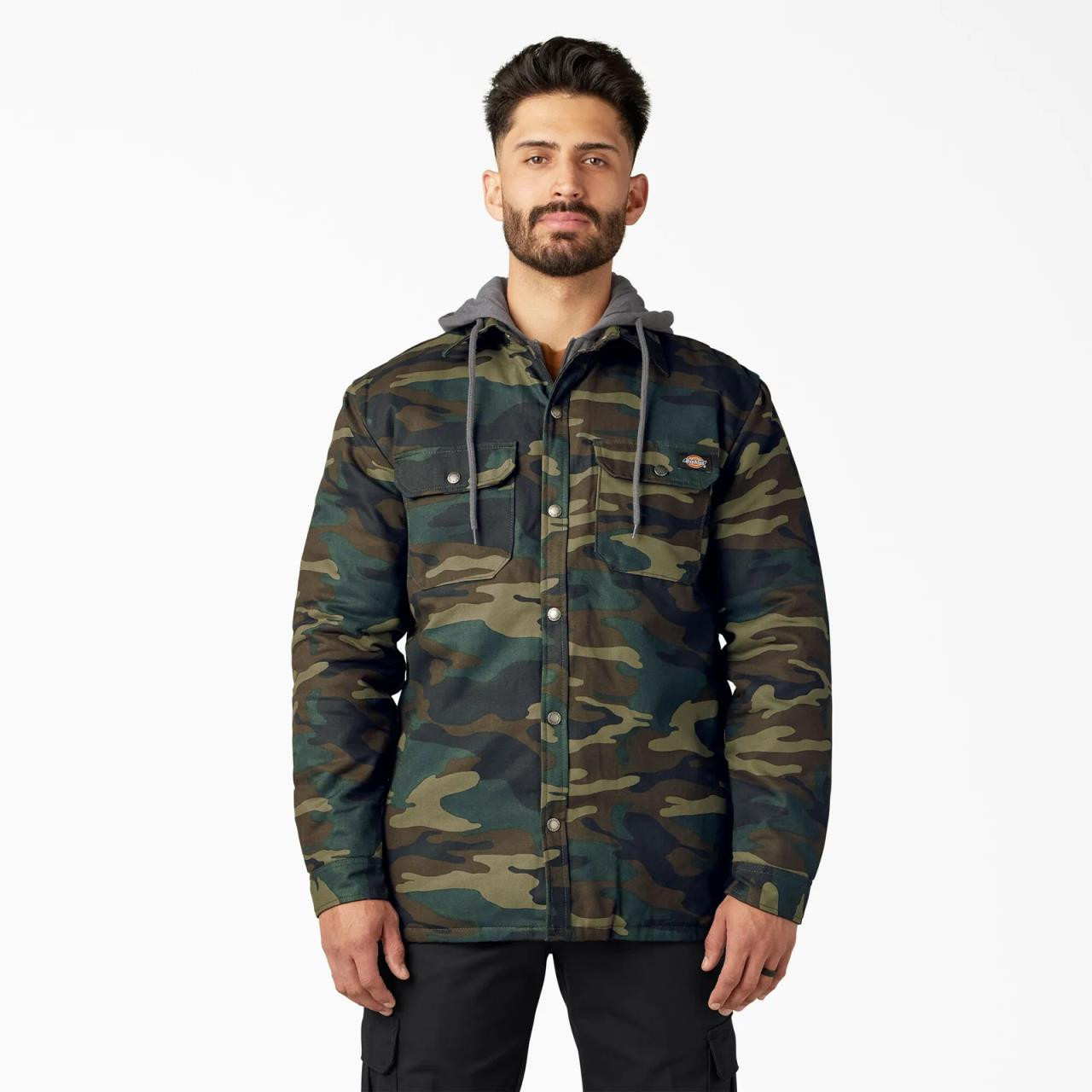Dickies Water Repellent Duck Hooded Shirt Jacket - Hunter Green 