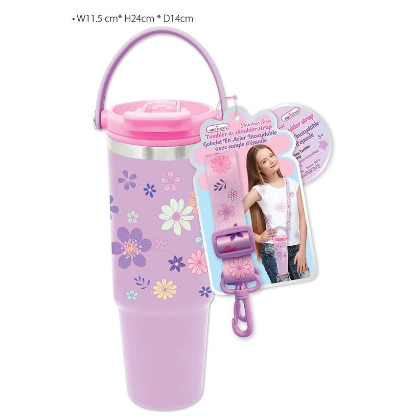 Hot Focus Flower Dream Stainless Steel Tumbler w/Should Strap
