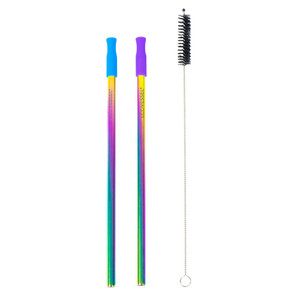 Ecovessel Stainless Steel Set of 2 Reusable Metal Straws w/ Silicone Tips & Cleaning Brush - Rainbow - 850013249541 Ecovessel Stainless Steel Set of 2 Reusable Metal Straws w/ Silicone Tips & Cleaning Brush - Rainbow - 850013249541