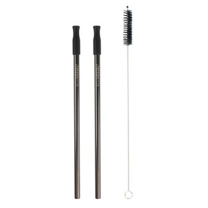 Ecovessel Stainless Steel Set of 2 Reusable Metal Straws w/ Silicone Tips & Cleaning Brush - Black Shadow - 851871008745 Ecovessel Stainless Steel Set of 2 Reusable Metal Straws w/ Silicone Tips & Cleaning Brush - Black Shadow - 851871008745