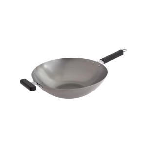 Escali Joyce Chen Professional Series 14-Inch Uncoated Carbon Steel Flat Bottom Wok with Phenolic Handles - 048002220606