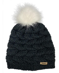 Broner Fifi Chunky Stitch Beanie with Faux Fur Pom - Black - 025379581905
