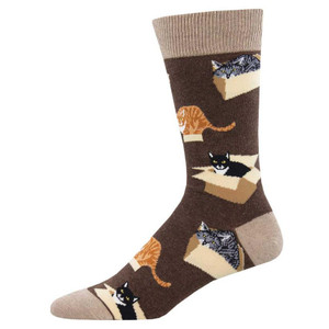 Socksmith Cat In-A-Box Socks - Brown Heather - 848292047644