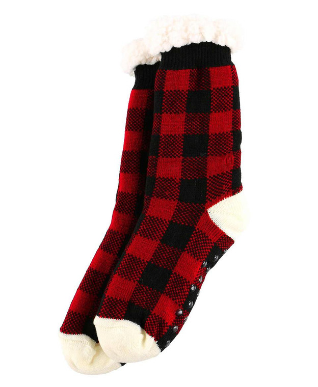 Lazy One Red Plaid Plush Sock - 841654121914