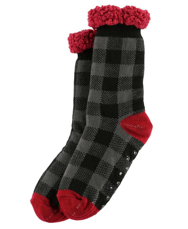 Lazy One Grey Plaid Plush Sock - 841654121921