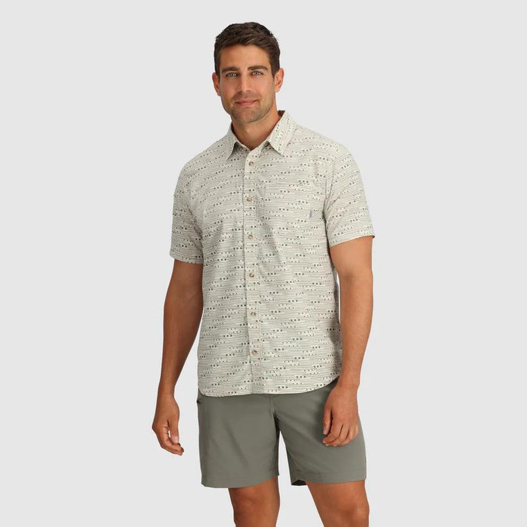 Outdoor Research Mens Rooftop Short Sleeve Shirt - Oyster Dash Path - 196773048506