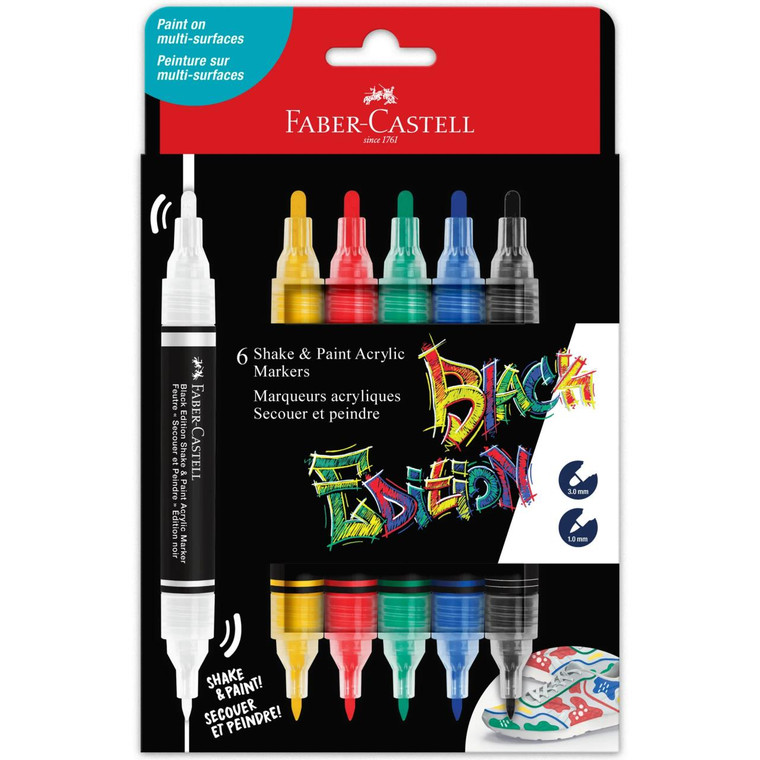 Faber Castell Black Edition Shake & Paint Markers - 6ct Classic - 6933256660497