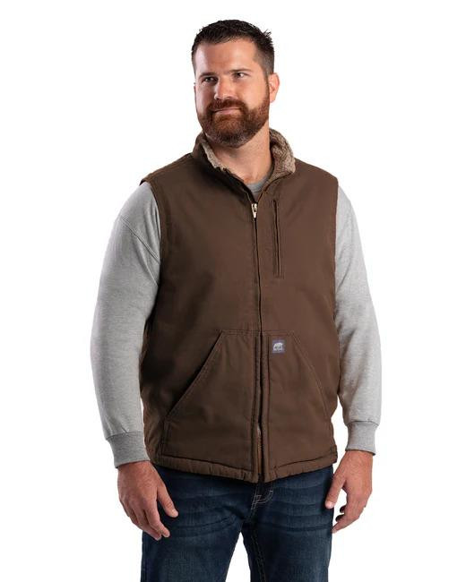 Berne Apparel Heartland Sherpa-Lined Washed Duck Vest - Bark - 092021506258