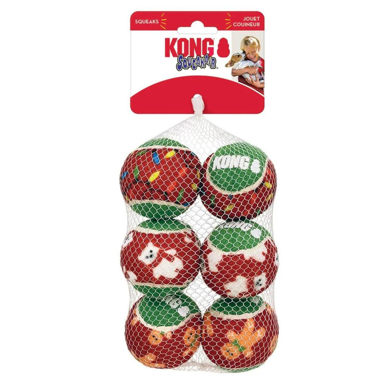 Kong Holiday Squeakair Balls Med 6pk - 035585502441