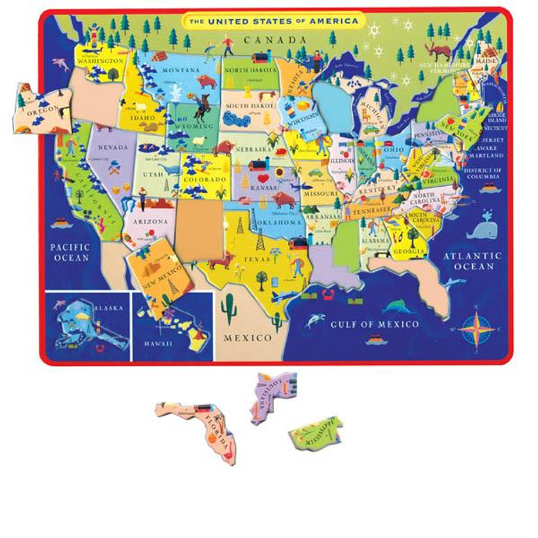 Eeboo U.S. Map Tray Puzzle 45pc - 689196046025