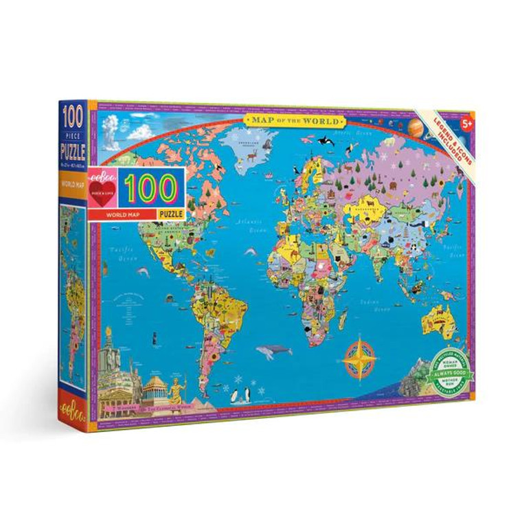 Eeboo World Map 100 Piece Puzzle - 689196222993