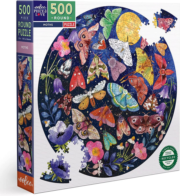 Eeboo Moths 500pc Round Puzzle - 689196513268
