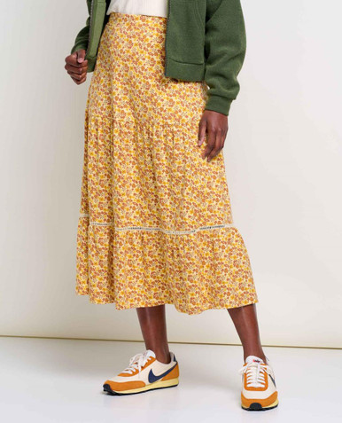 Toad & Co. Marigold Tiered Midi Skirt - Gold Ditsy Print