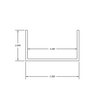 Line Drawing Diagram of Aluminum Extrusion Hardware Channel 3.5" Wide x 2" High x 3.25" Inside Width