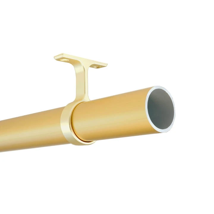 Round aluminum closet rod in gold anodized with a center support