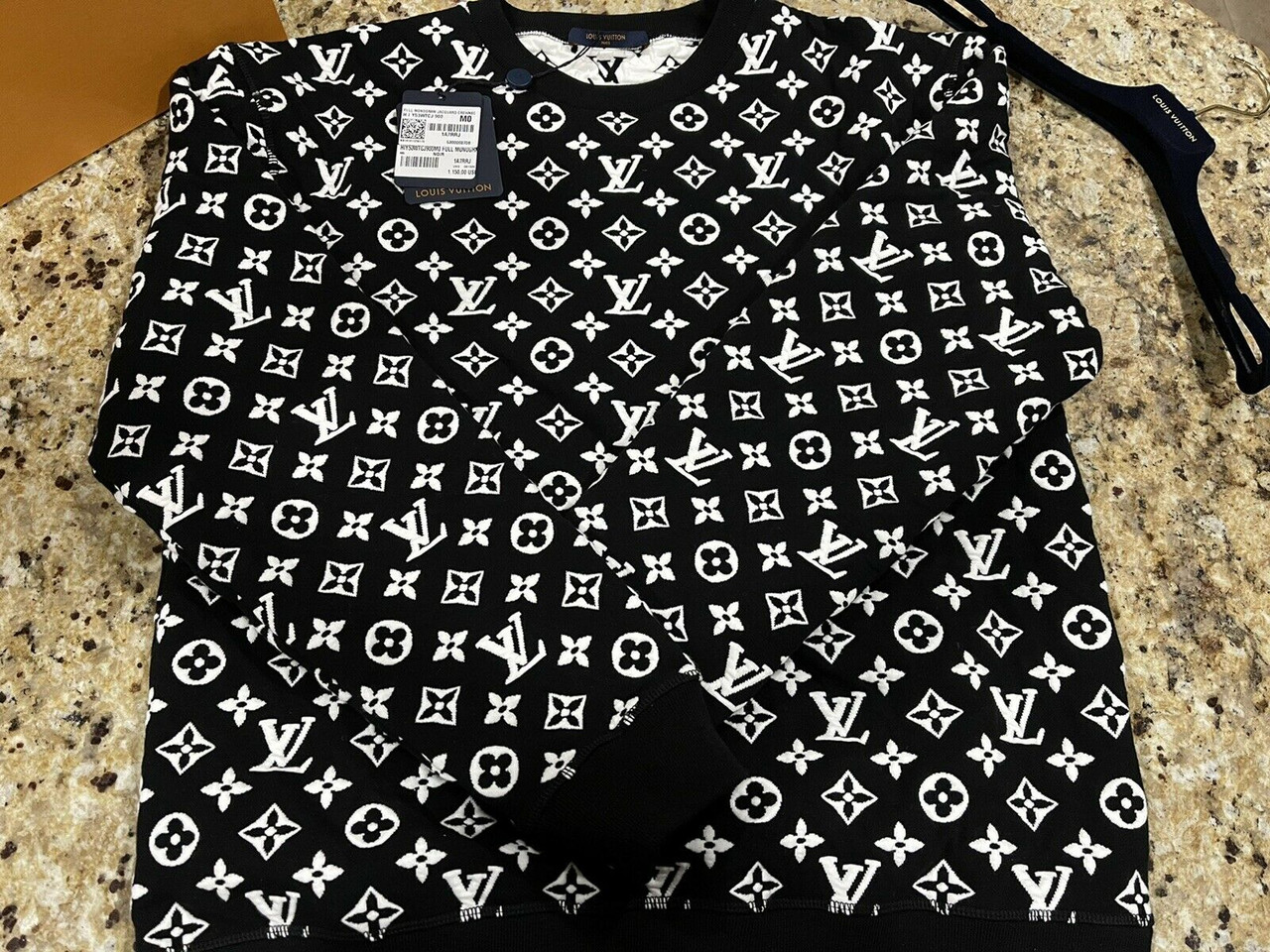 SOLD) LOUIS VUITTON FULL MONOGRAM JACQUARD CREWNECK Size XL Beautiful  sweater by LV, quickly sold out online and in store especially in…