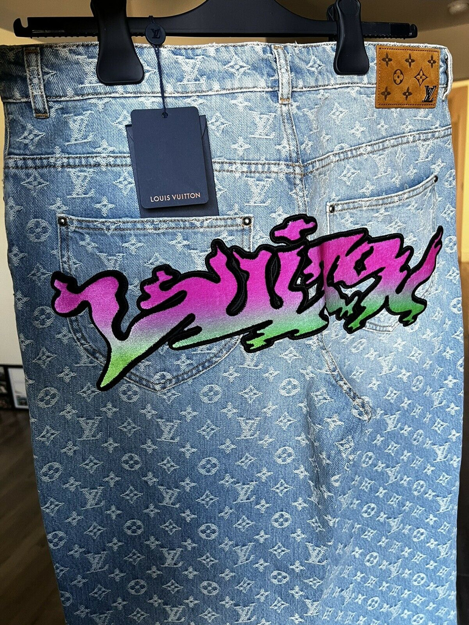 Louis Vuitton Graffiti monogram baggy denim jeans, c99