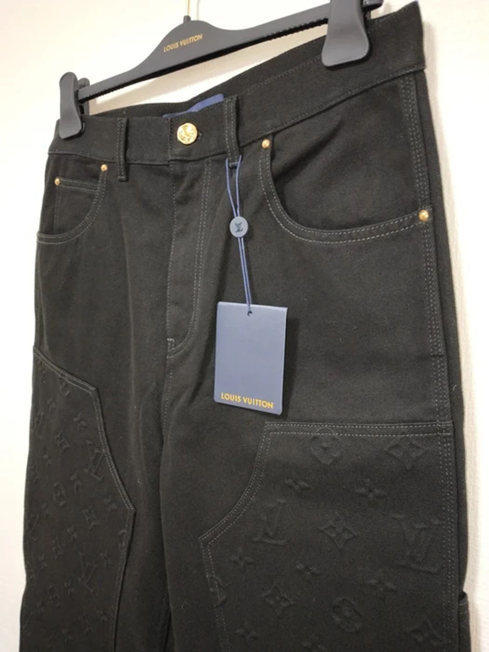 Louis Vuitton Virgil Double Knee 3D Cargo Carpeted Painter Denim Pants 34  Jeans